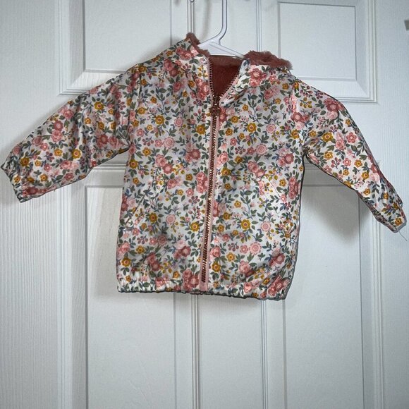 Nicole Miller New York Toddler Reversible Fuzzy Floral Rain Jacket Size 12M - Picture 1 of 4